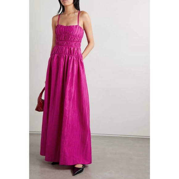 JONATHAN SIMKHAI Dresses Stefanie Taffeta Pleats Gown In Bougainvillea Size 2 - Picture 3 of 7